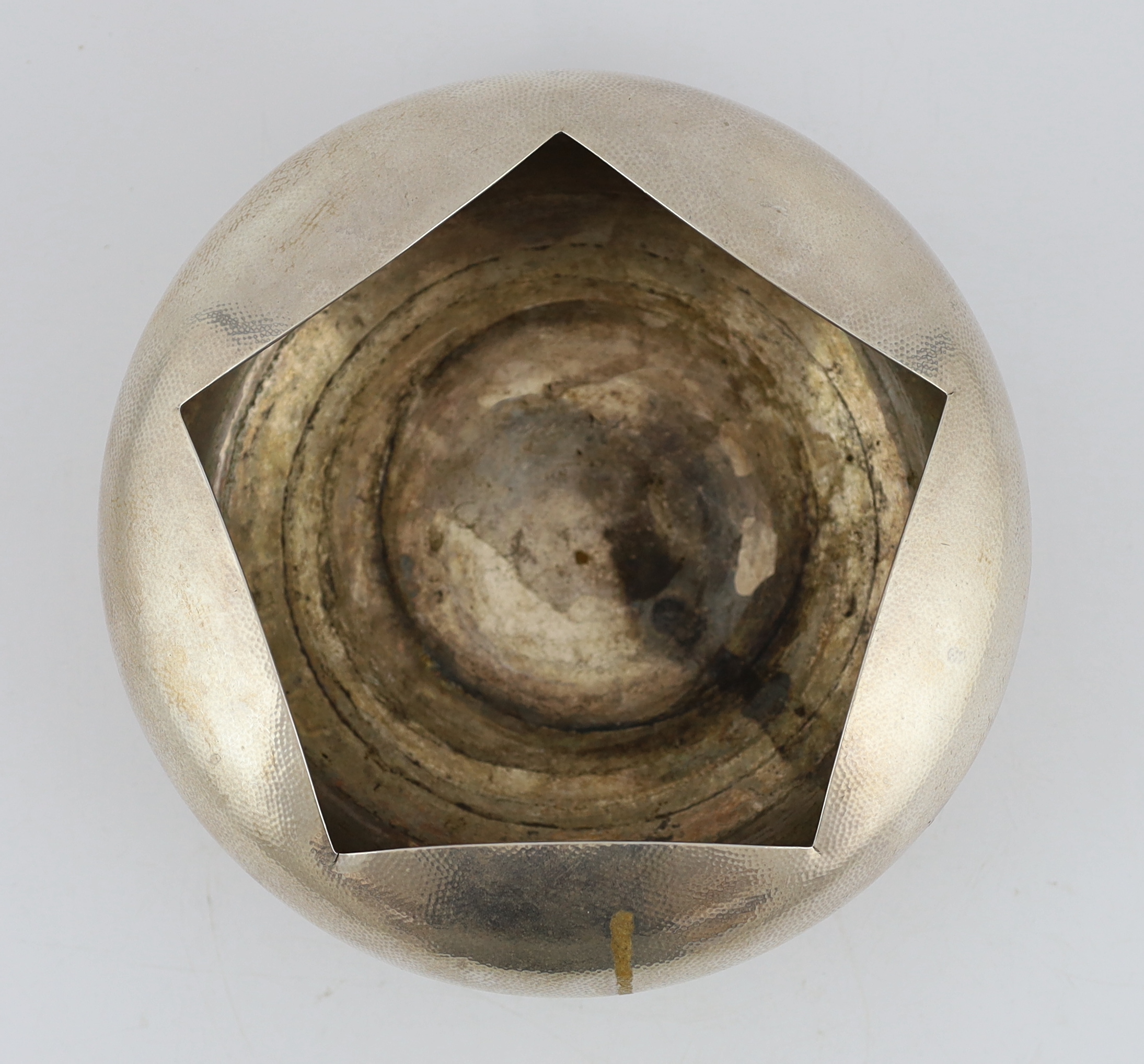 A 20th century Japanese planished silver ‘flower bud’ circular bowl, by Asahi Shoten